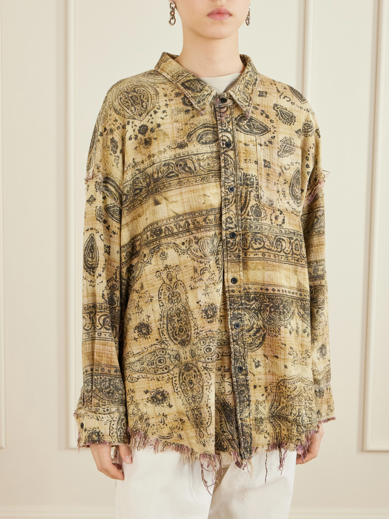 Frayed Printed Cotton Shirt