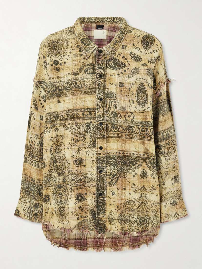 R13 Frayed Printed Cotton Shirt