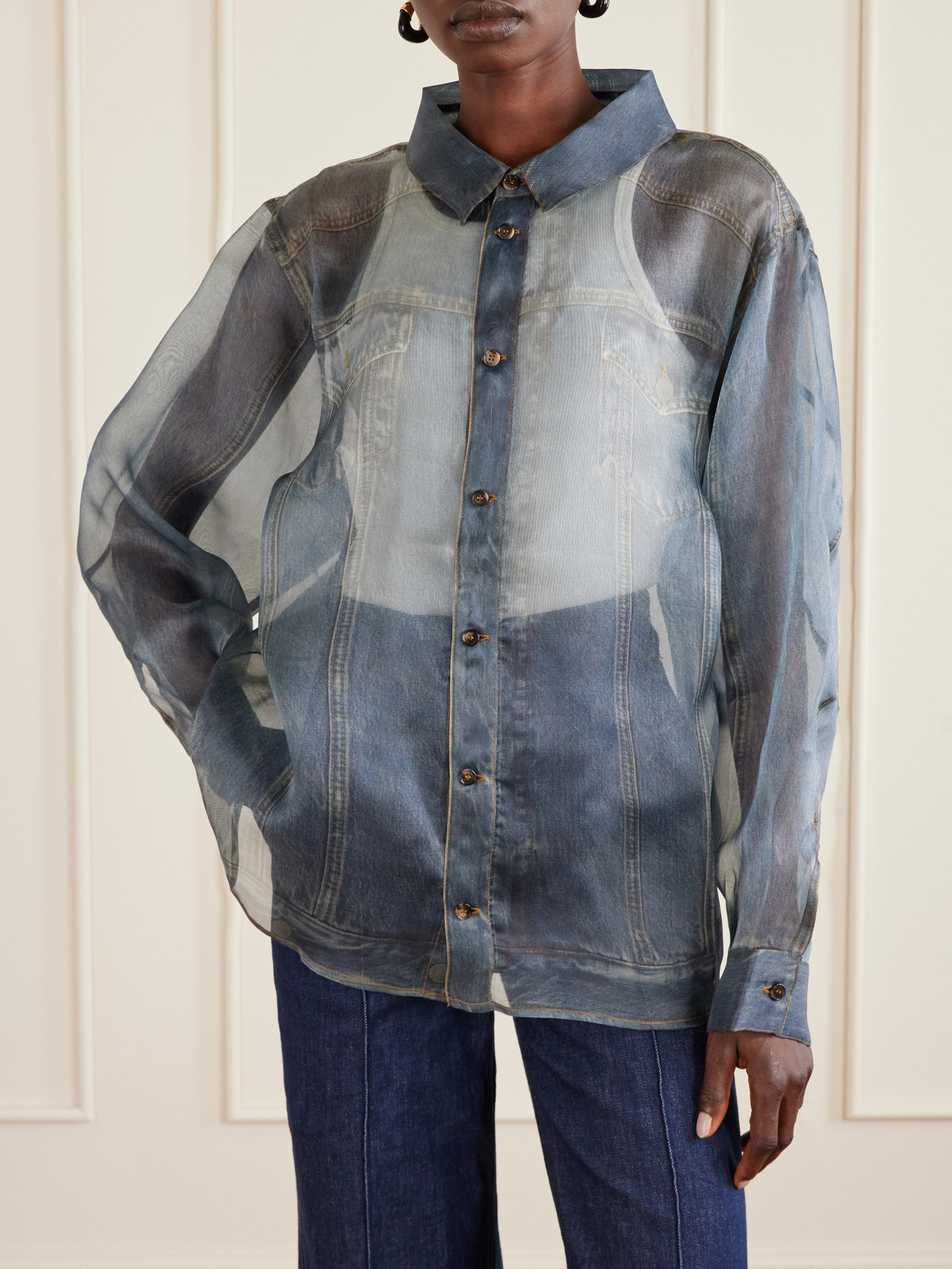 Maya Printed Silk-Organza Shirt