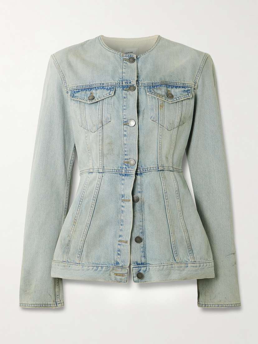 Haikure Temple Distressed Denim Peplum Jacket