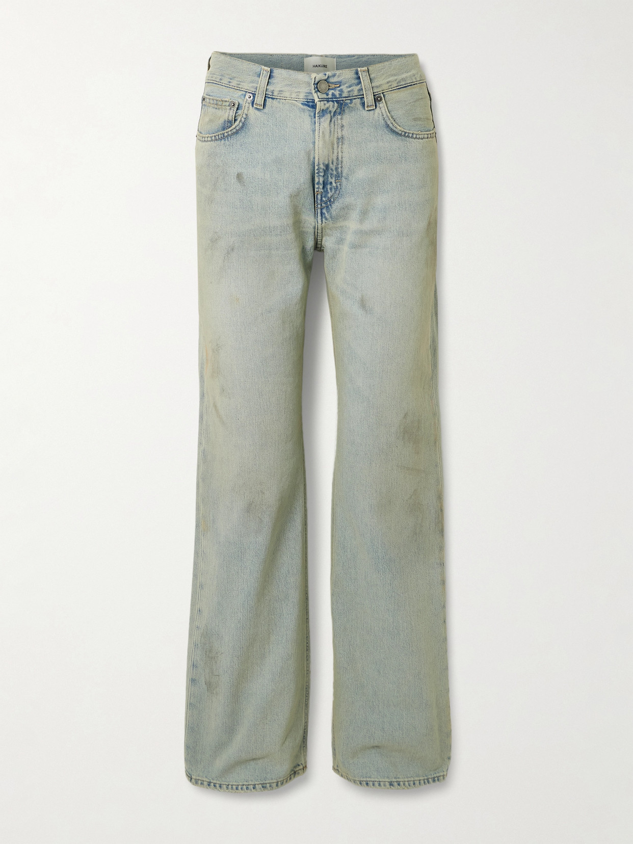 Haikure Korea Distressed Mid-rise Wide-leg Jeans In Blue