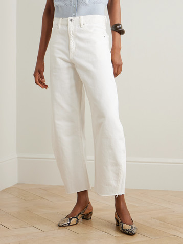 FRAME The Bubble Crop frayed high-rise barrel-leg jeans