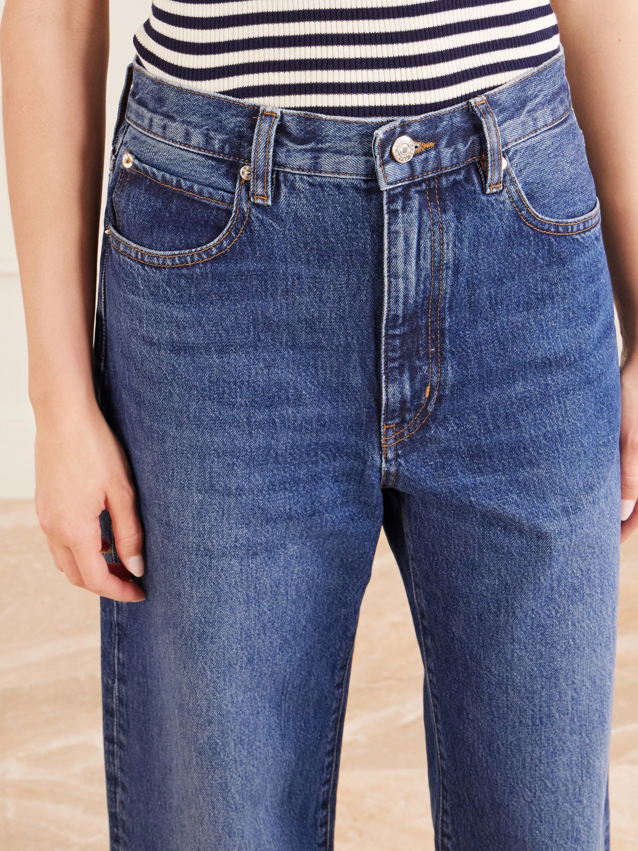 The Bow Distressed High-Rise Wide- Leg