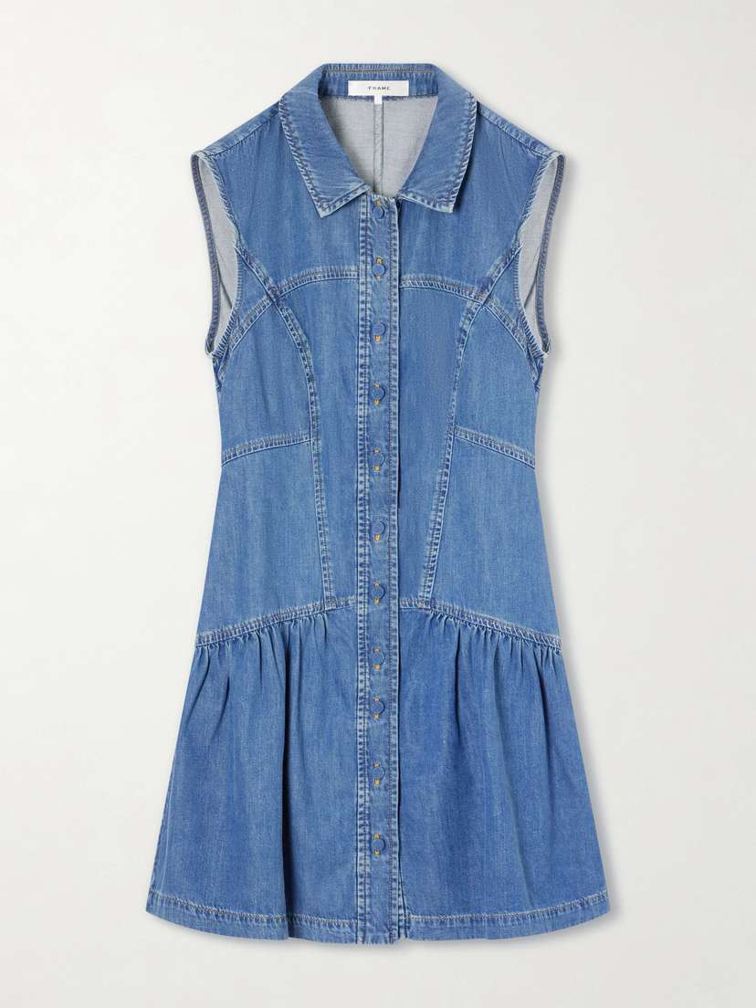 Frame Paneled Denim Mini Dress