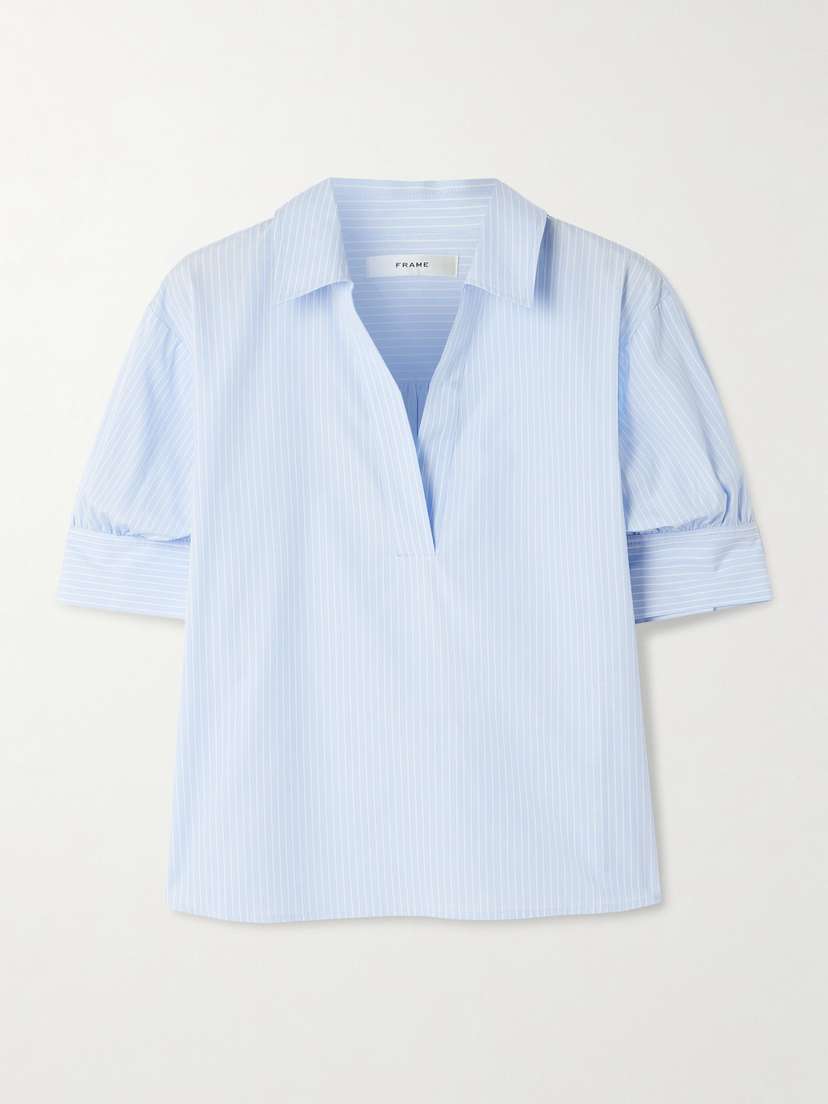 Frame The Striped Popover Cotton-poplin Blouse