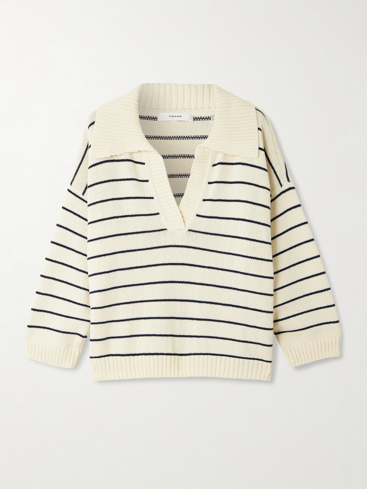 Frame The Striped Easy Cotton-blend Polo Sweater In Neutral