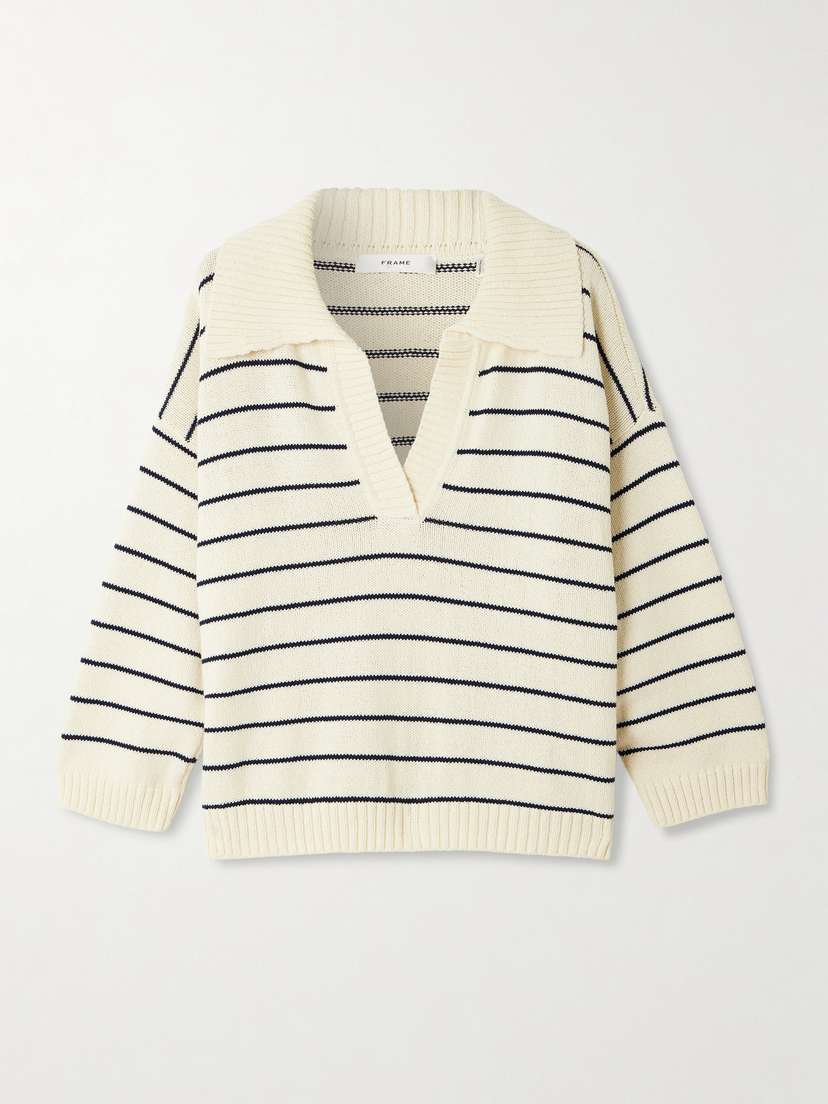 Frame The Striped Easy Cotton-blend Polo Sweater