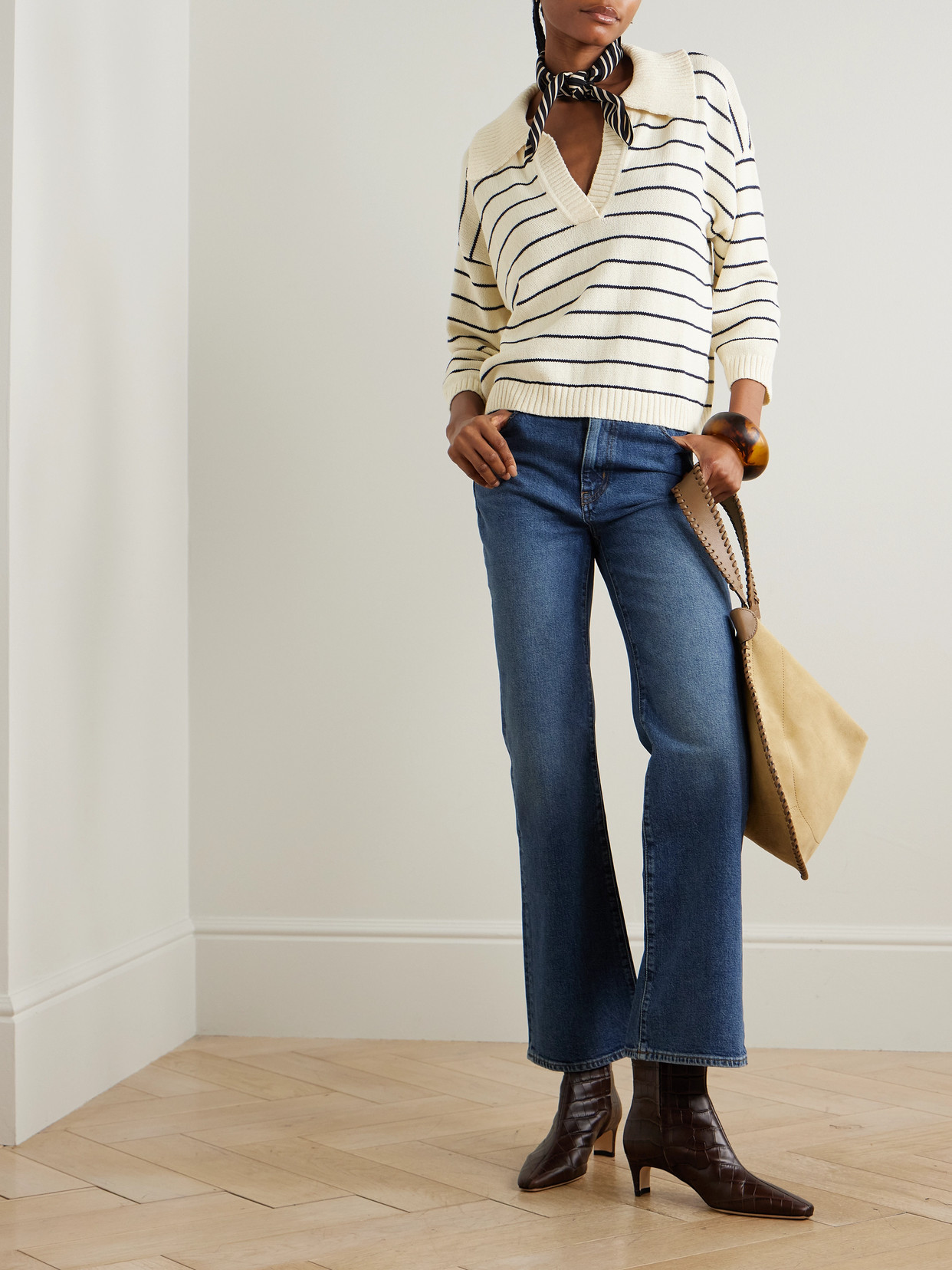 The Striped Easy Cotton-Blend Polo Sweater