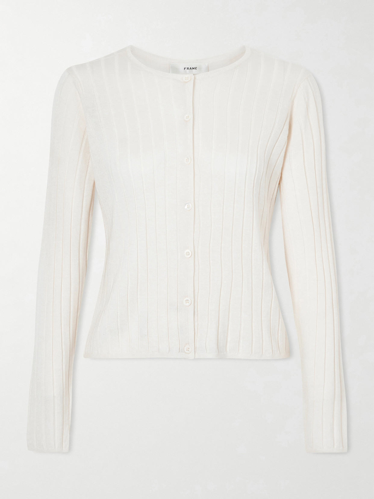 Frame Ribbed Cashmere And Silk-blend Cardigan In White