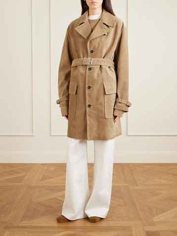 FRAME Belted suede trench coat