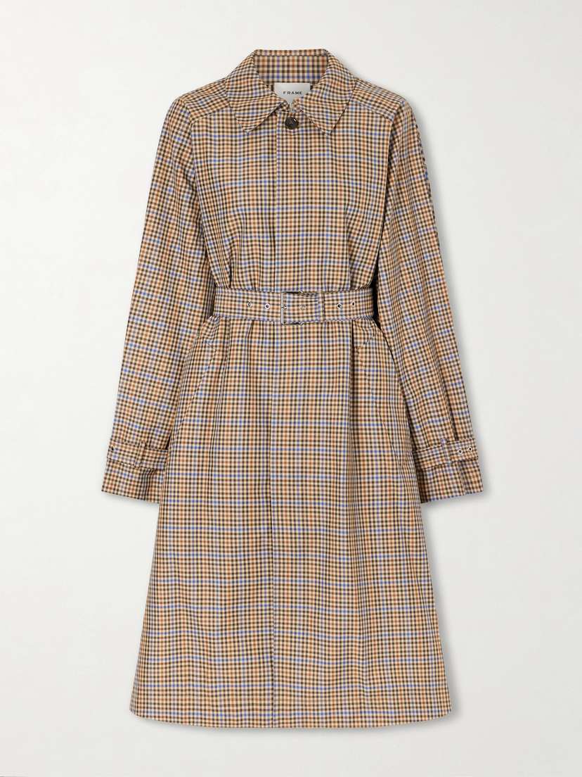 Frame Belted Checked Cotton-blend Trench Coat