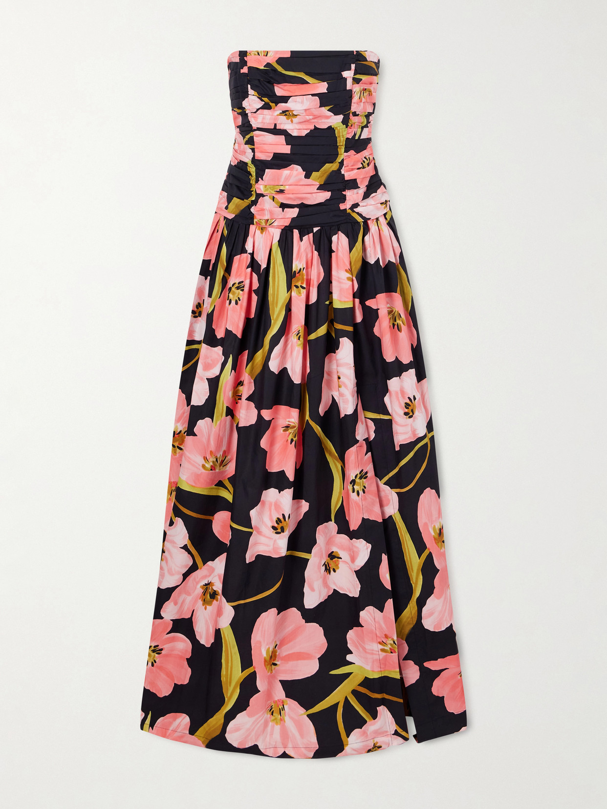 Cara Cara Montreal Strapless Pleated Floral-print Cotton-poplin Maxi Dress In Multi