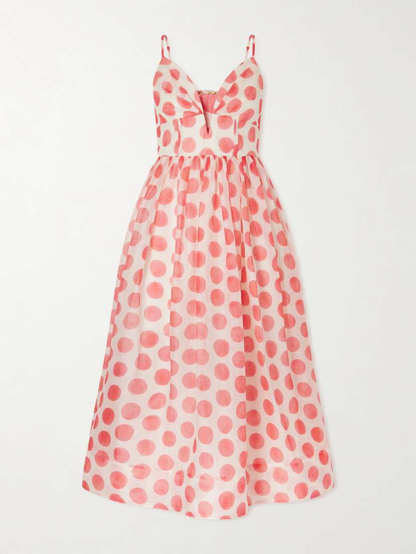 Cara Cara Pero Polka-dot Linen And Silk-blend Organza Midi Dress