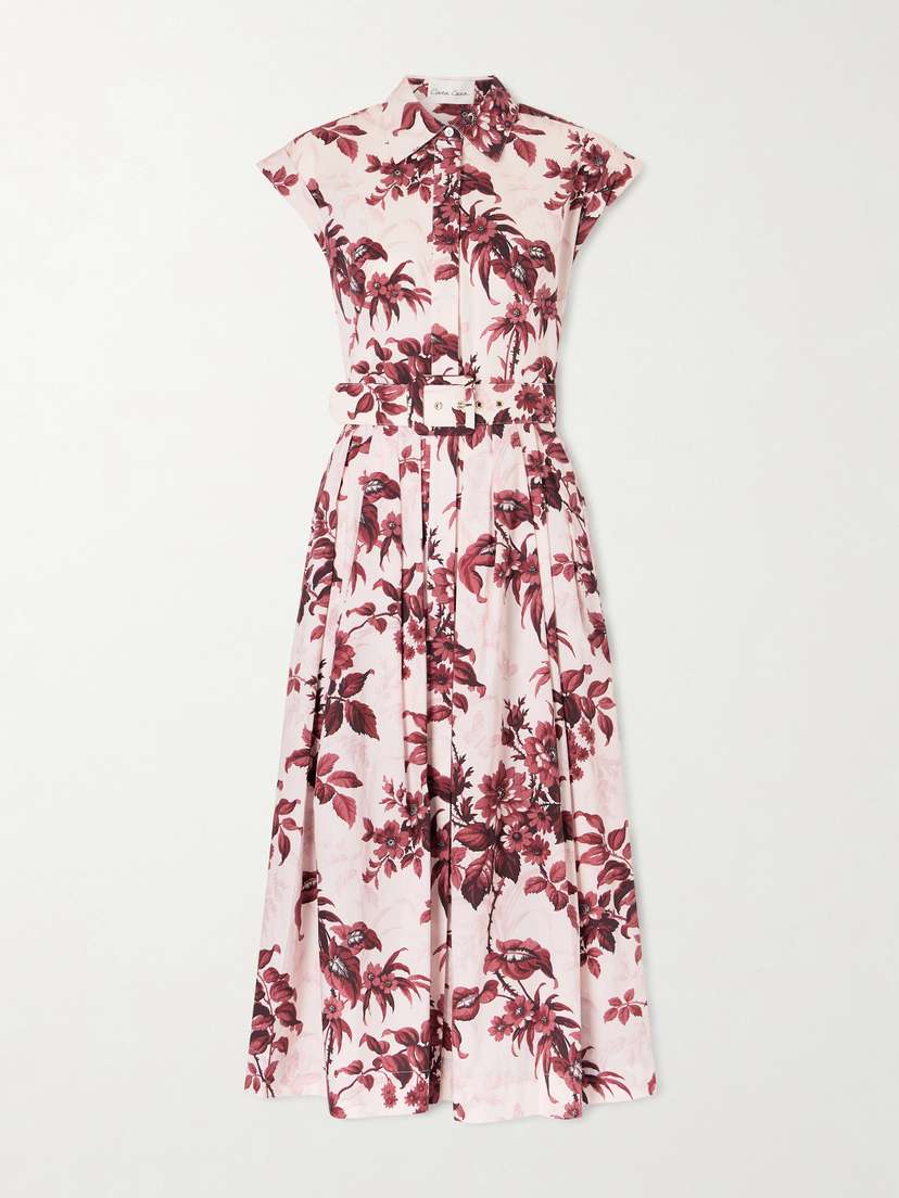 Cara Cara Octavia Belted Pleated Floral-print Cotton-poplin Midi Shirt Dress