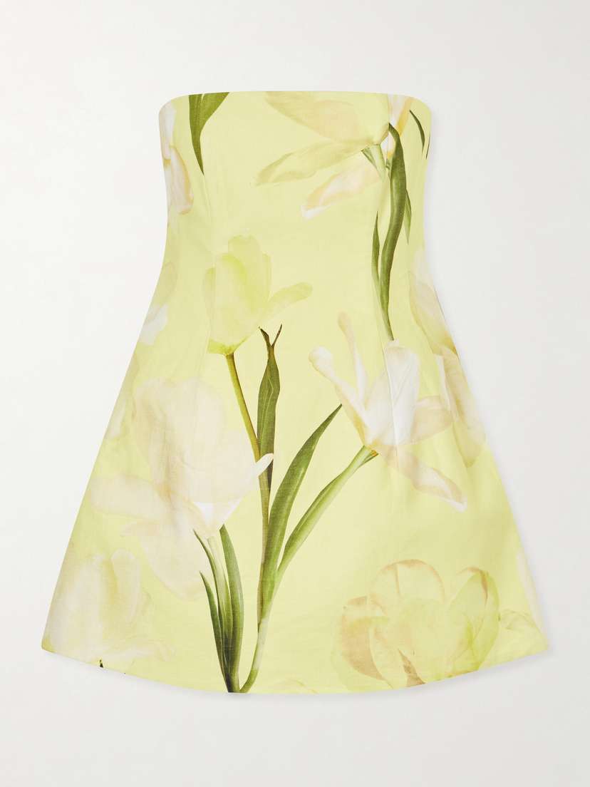 Cara Cara Ines Strapless Floral-print Linen Mini Dress