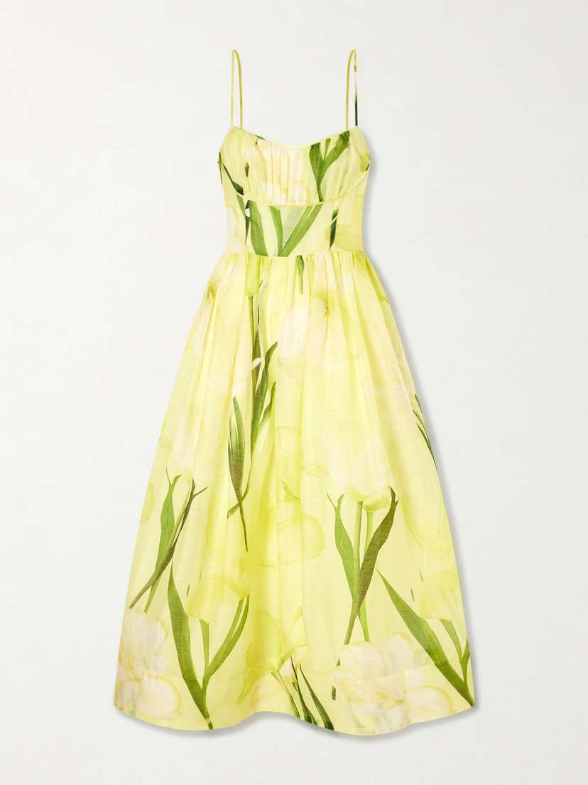 Cara Cara Alba Gathered Floral-print Linen And Silk-blend Organza Midi Dress