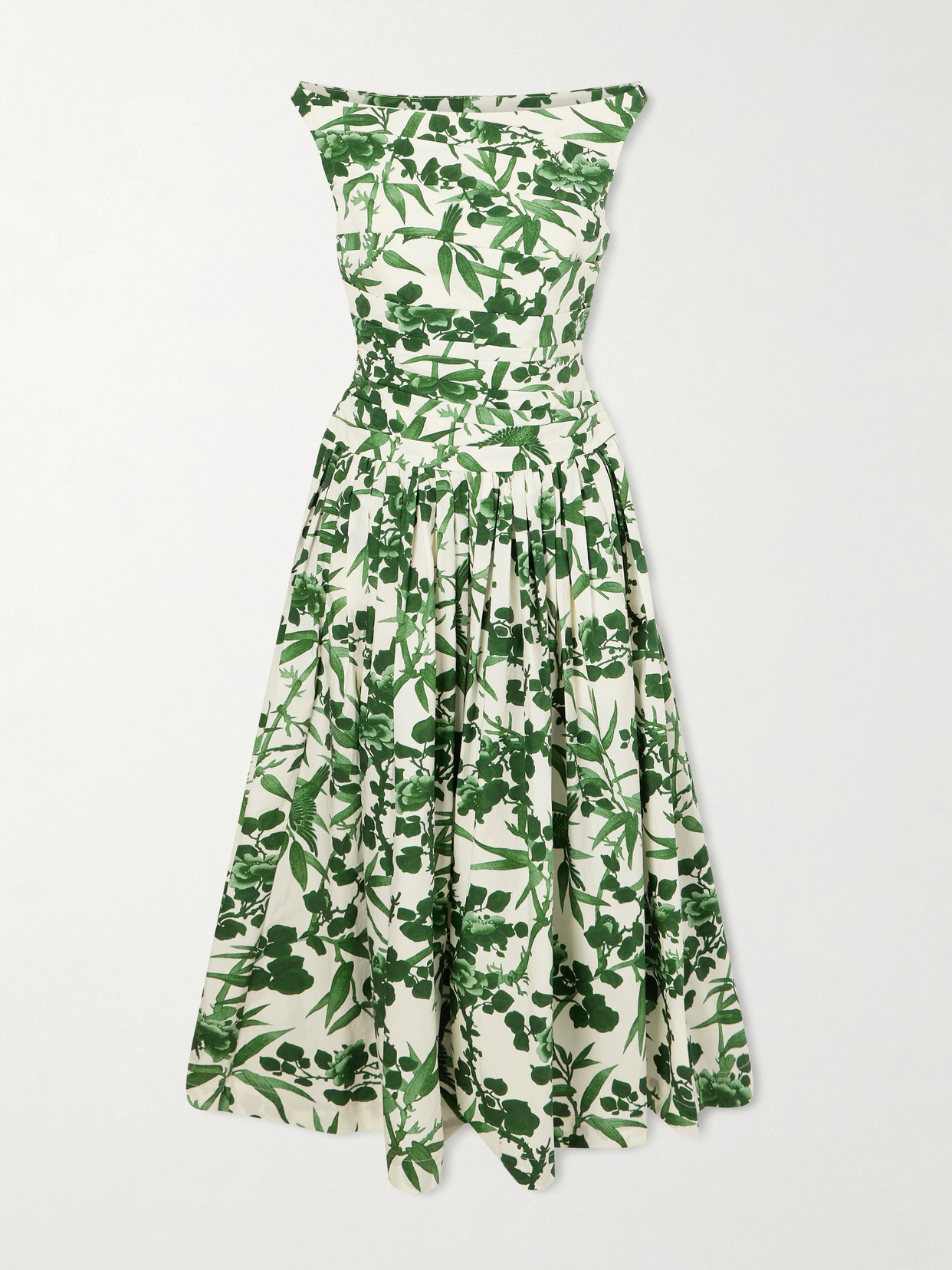 Cara Cara Zora Pleated Floral-print Cotton-poplin Maxi Dress In Green