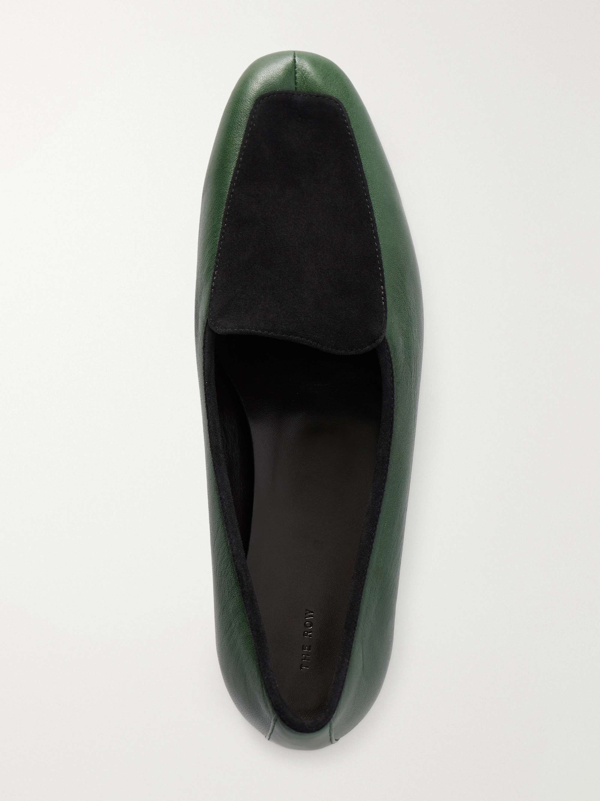 THE ROW Adam suede-trimmed glossed-leather penny loafers | NET-A