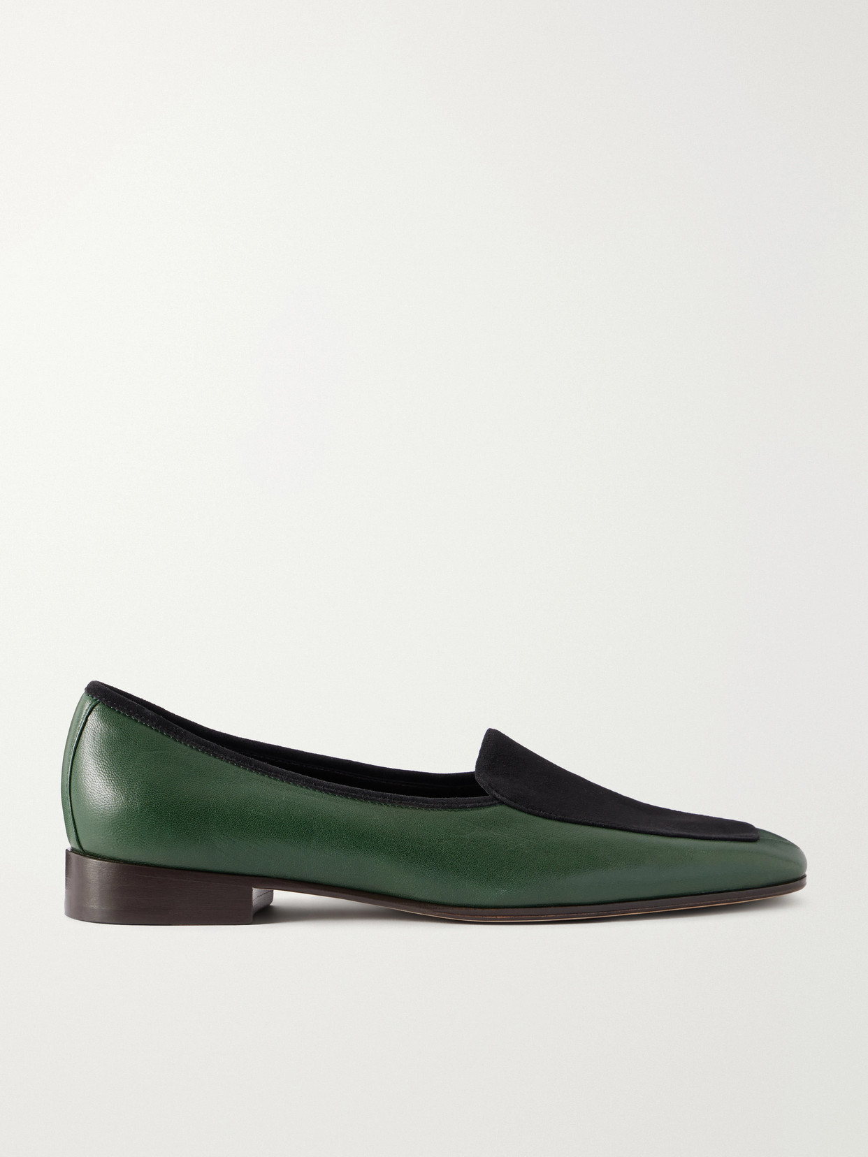 The Row - Adam Suede-trimmed Glossed-leather Penny Loafers - Green