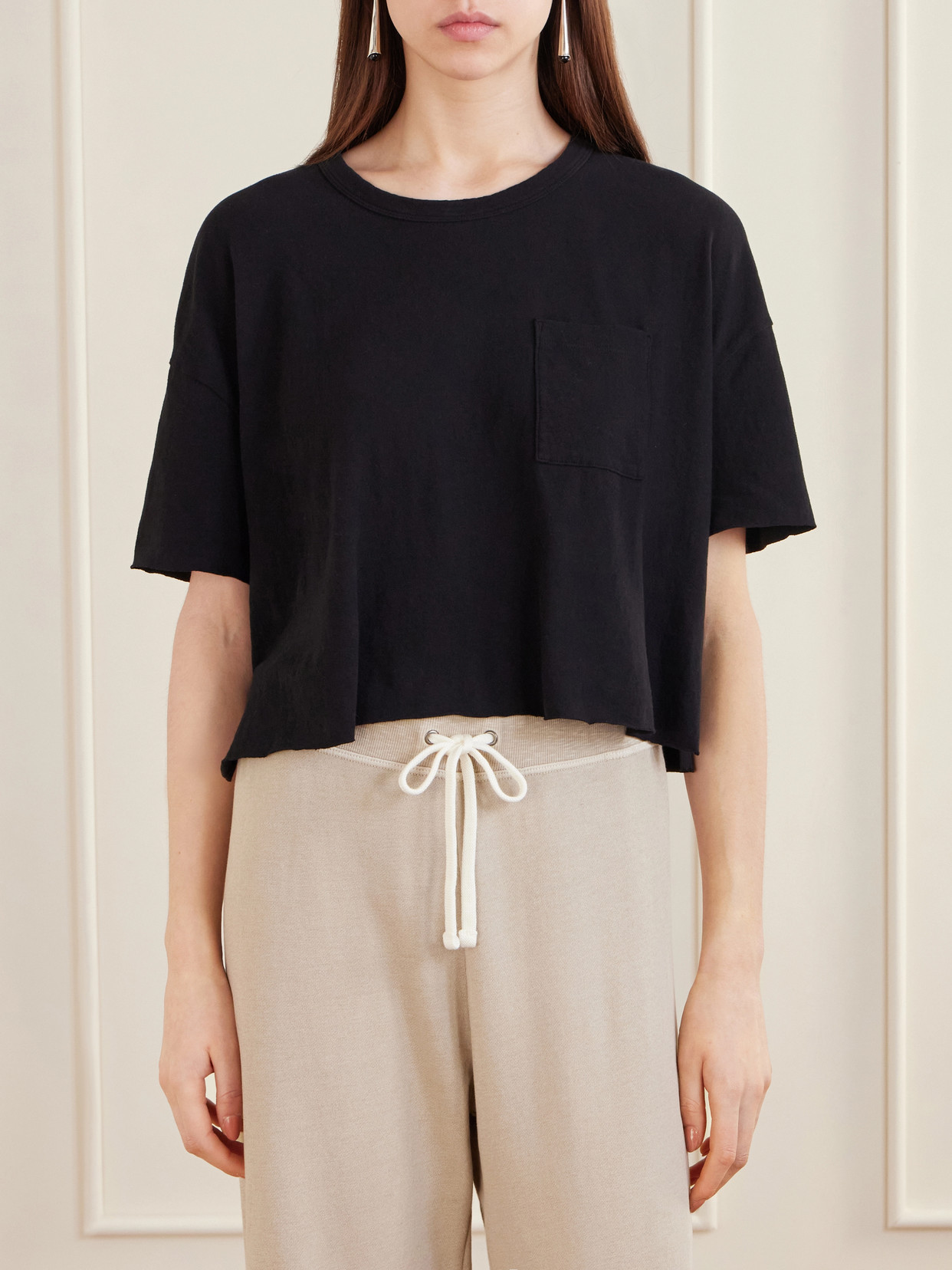 Cropped Cotton-Blend Jersey T-Shirt