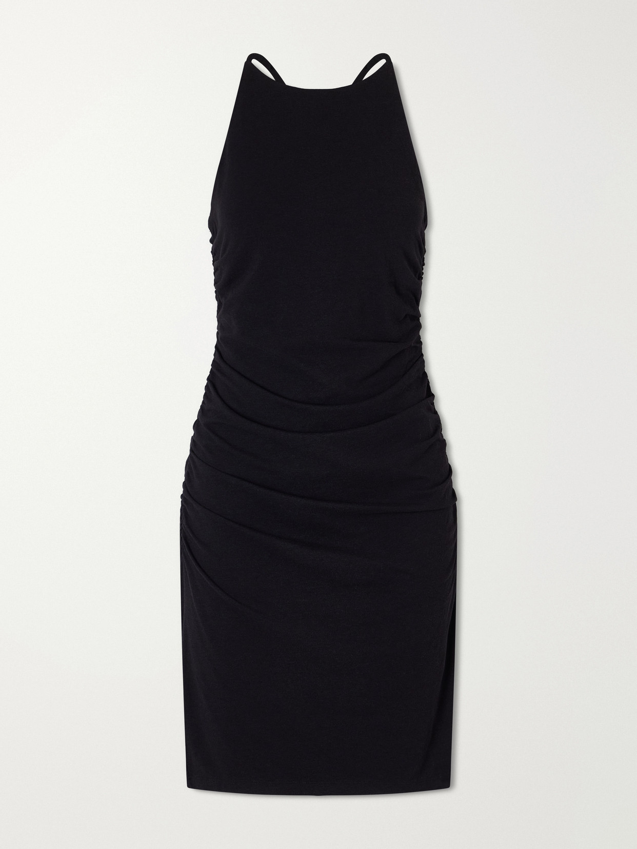 James Perse Ruched Tank Cotton-blend Jersey Mini Dress In Black