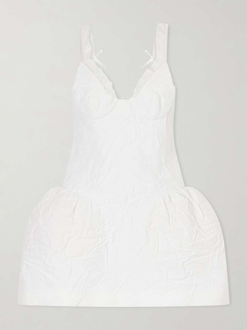 SHUSHU/TONG Lace-trimmed Crinkled Cotton-blend Bustier Mini Dress