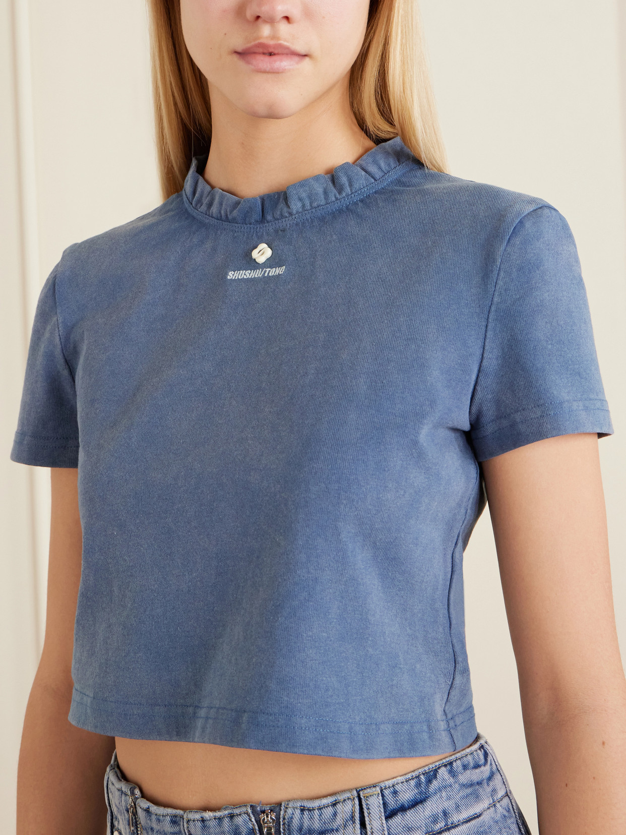 Shushu/Tong - Embroidered Lace-Trimmed Cotton T-Shirt