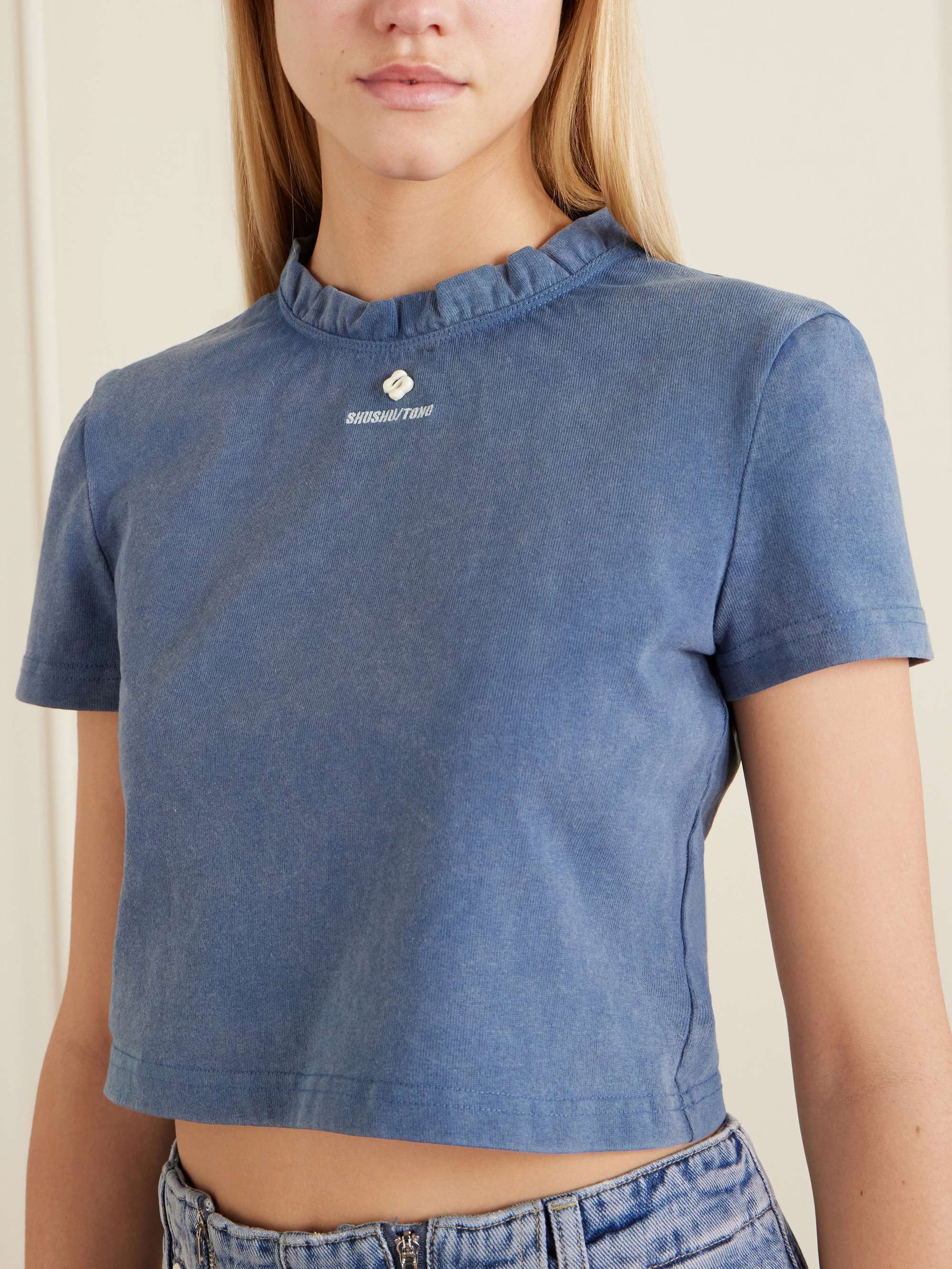 SHUSHU/TONG Embroidered lace-trimmed cotton T-shirt | NET-A-PORTER