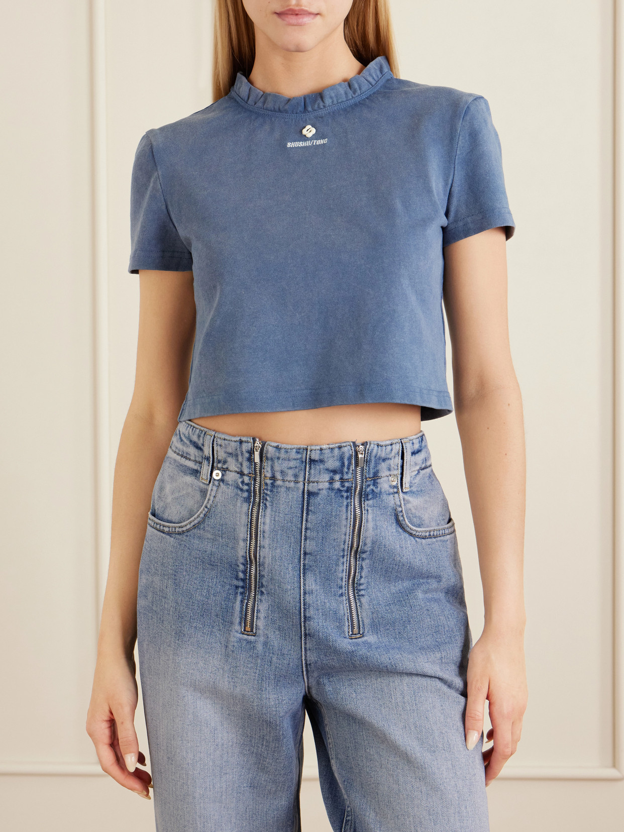 Shushu/Tong - Embroidered Lace-Trimmed Cotton T-Shirt