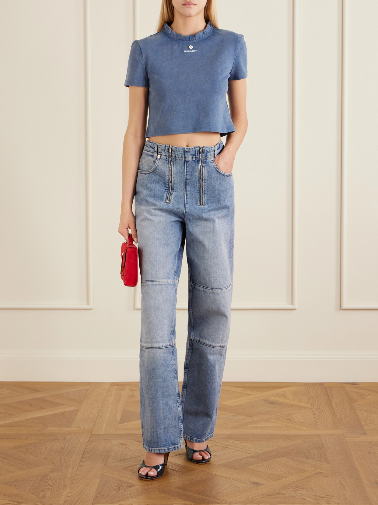 Shushu/Tong - Embroidered Lace-Trimmed Cotton T-Shirt