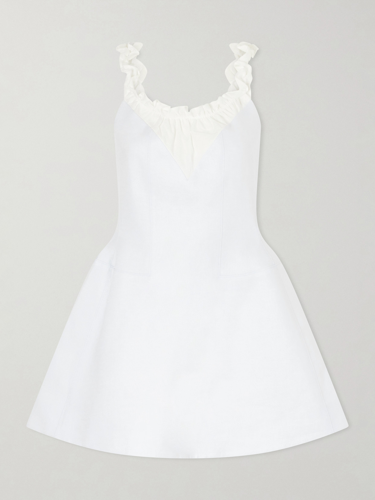 Shushu-tong Gathered Paneled Linen Mini Dress In White