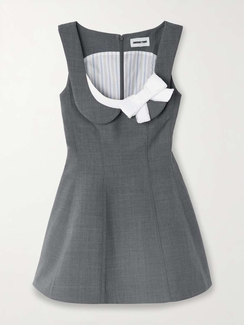 SHUSHU/TONG Bow-detailed Flannel Mini Dress