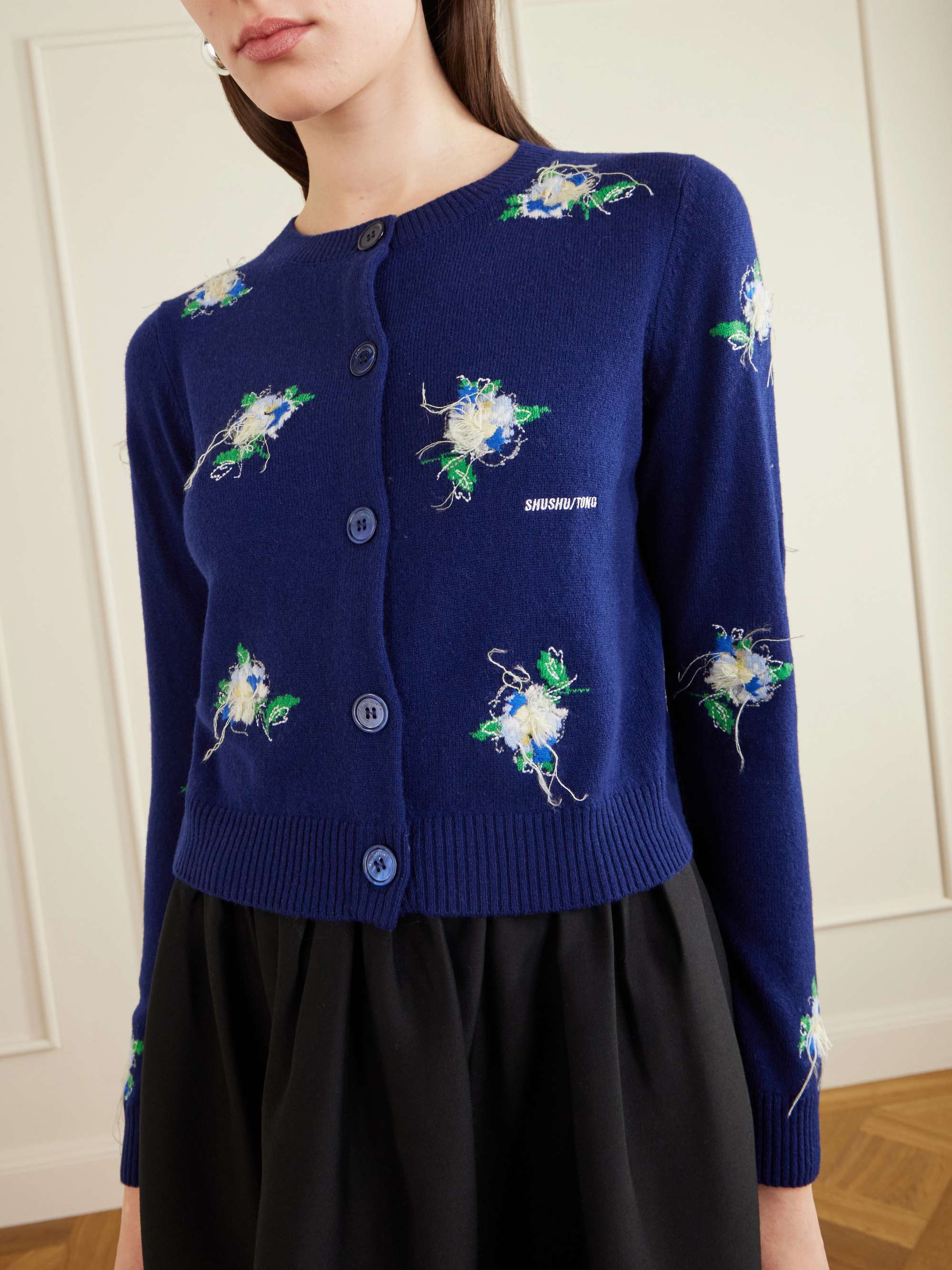SHUSHU/TONG Cropped embroidered wool cardigan | NET-A-PORTER