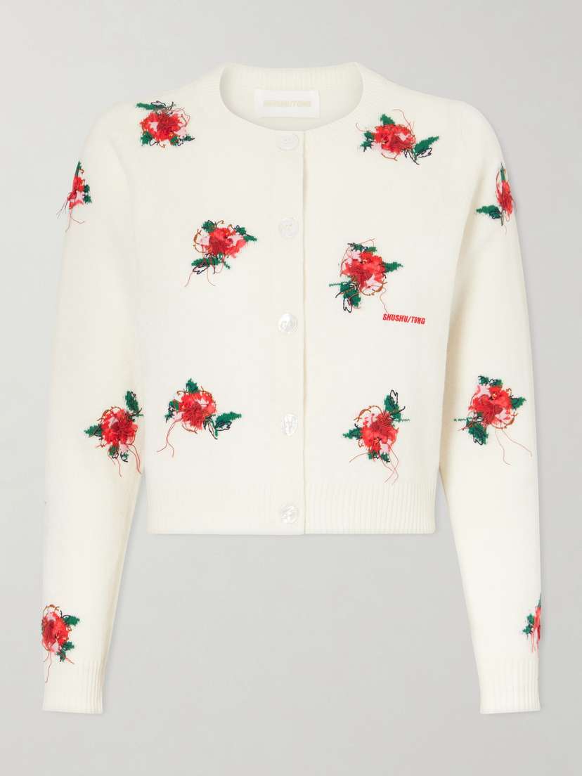 SHUSHU/TONG Cropped Embroidered Wool Cardigan