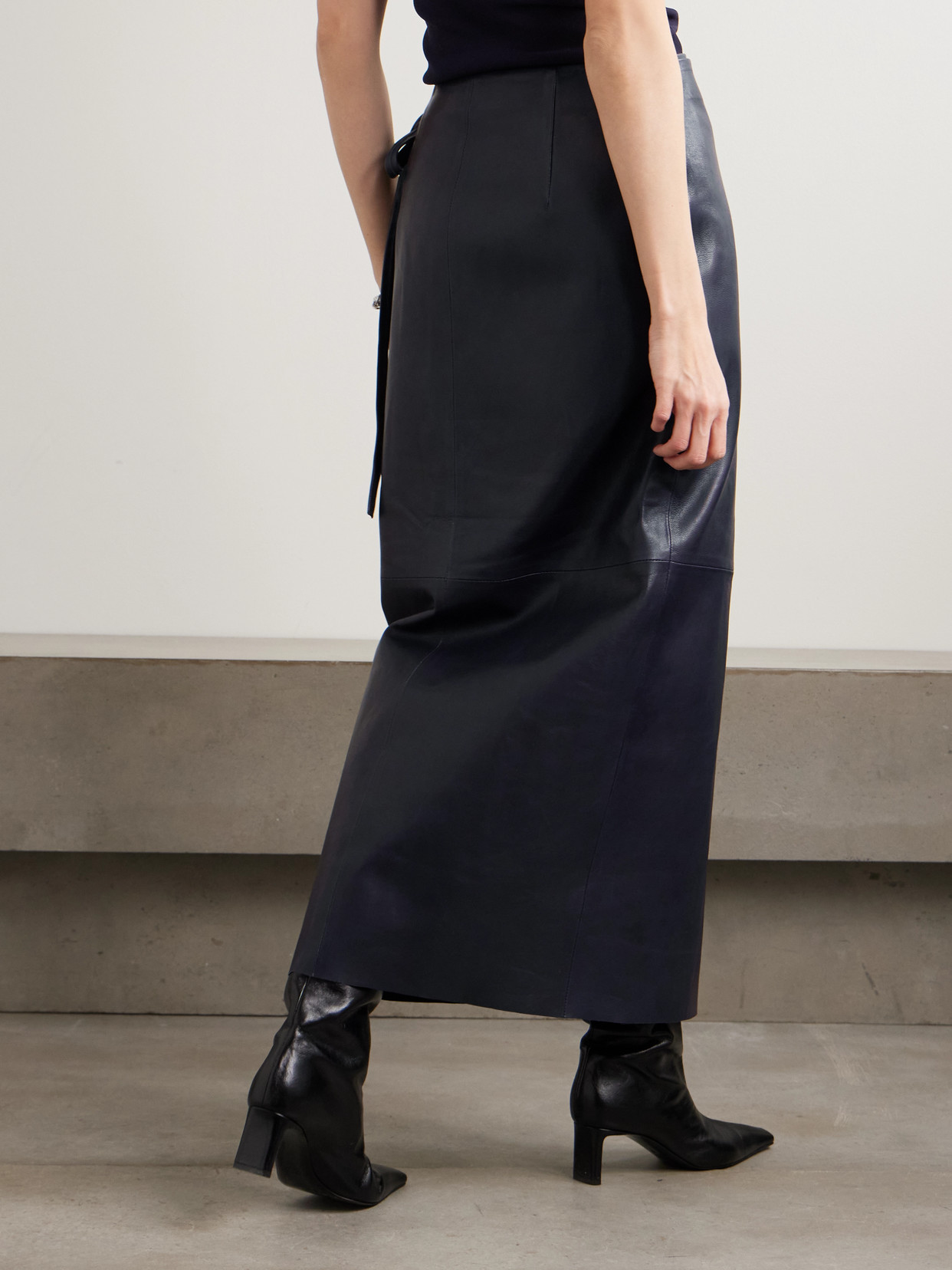 Paneled Leather Maxi Wrap Skirt