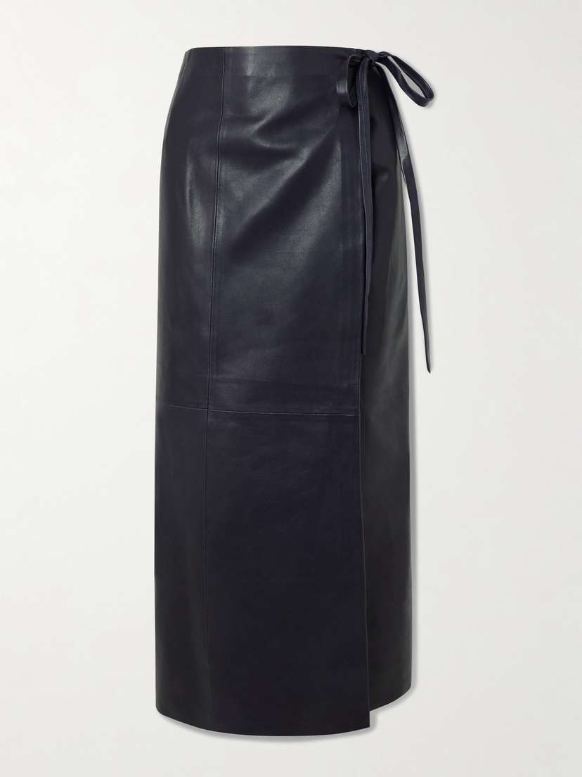 Nour Hammour Paneled Leather Maxi Wrap Skirt