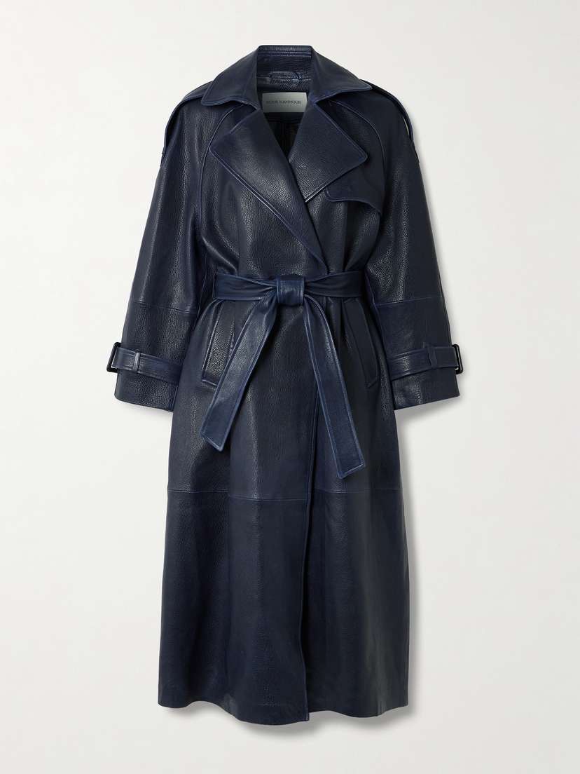 Nour Hammour Claudia Belted Textured-leather Trench Coat