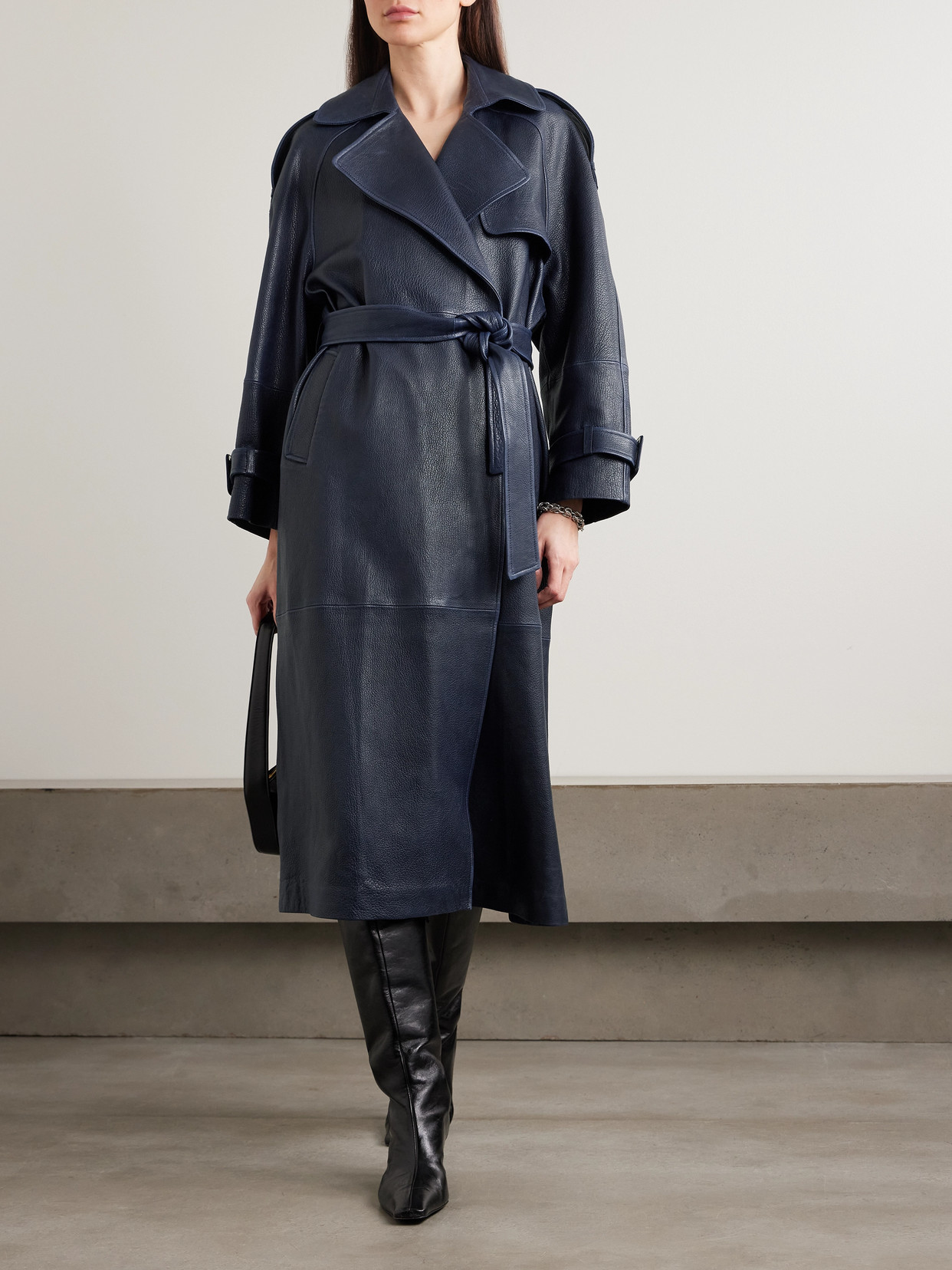 Claudia Belted Textured-Leather Trench Coat