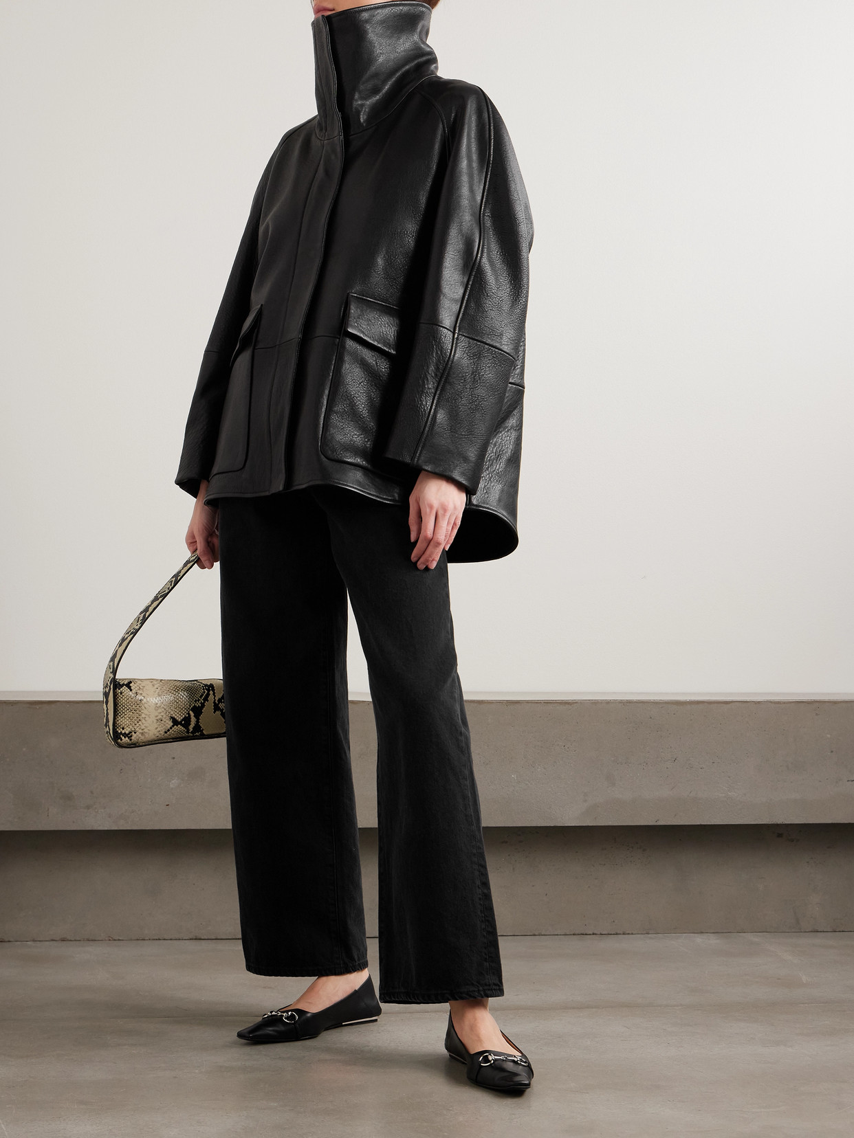 Ansel Oversized Textured-Leather Jacket