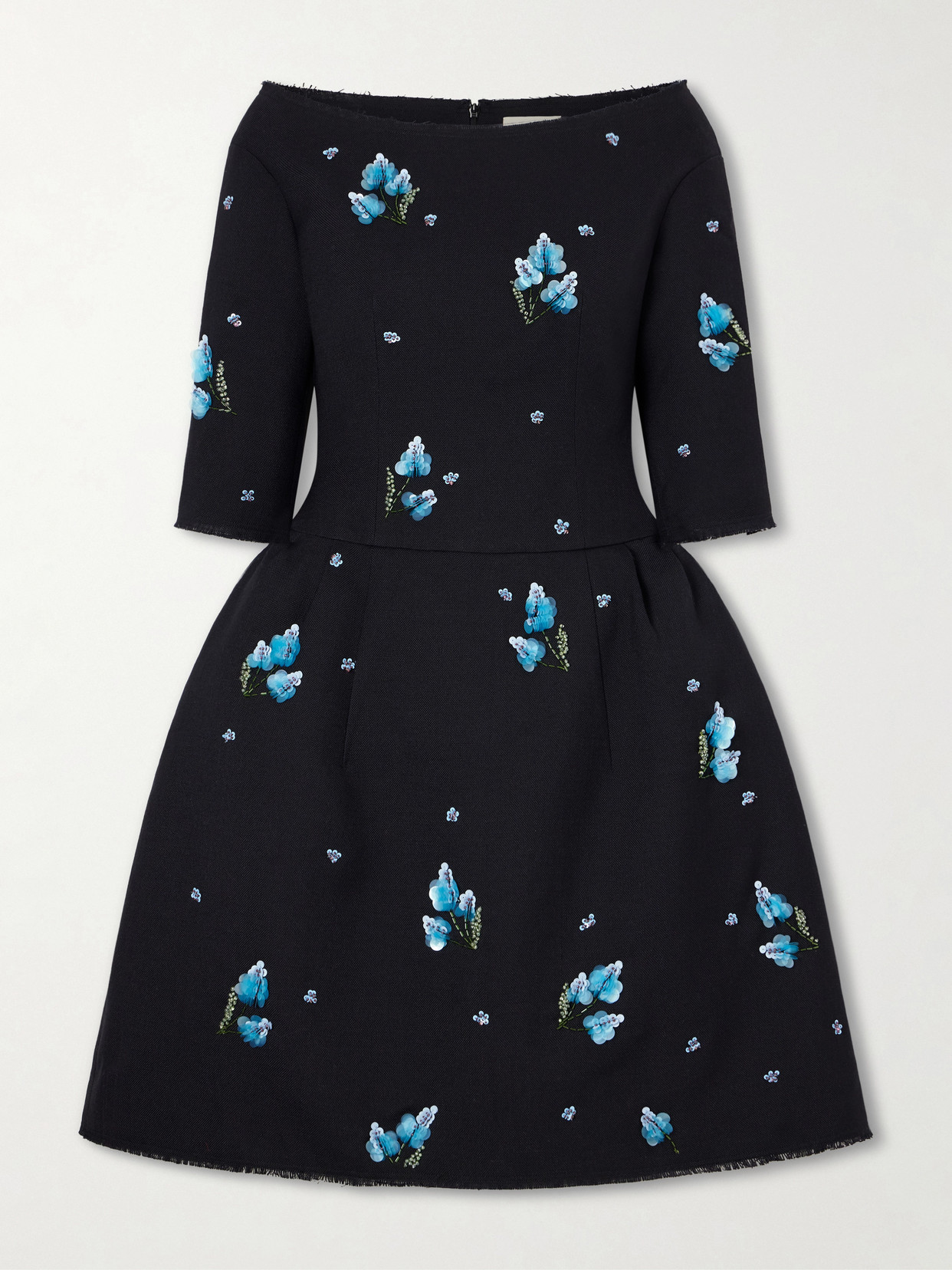 Shushu-tong Off-the-shoulder Embellished Grain De Poudre Mini Dress In Blue