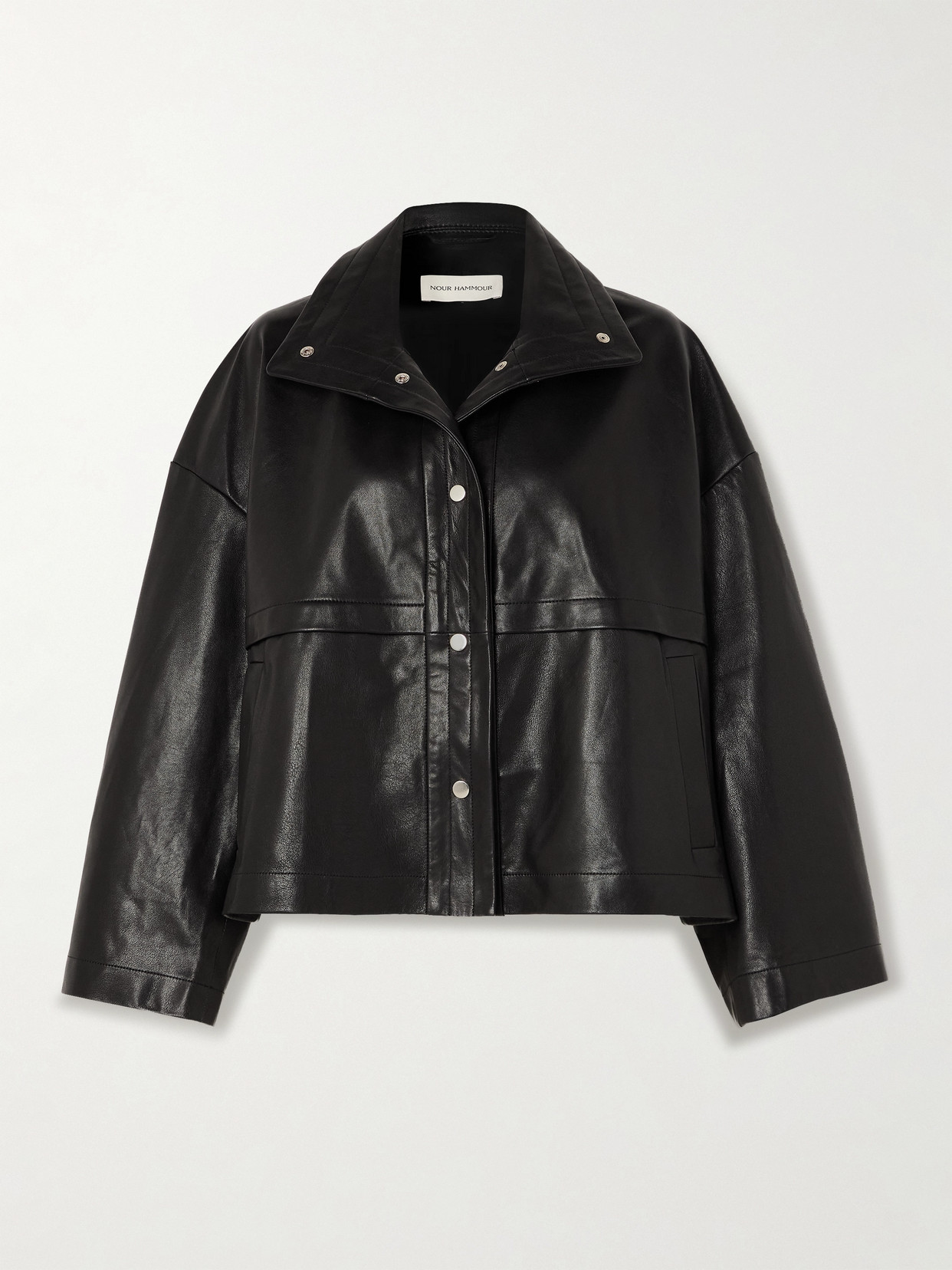 Nour Hammour Park Oversized Textured-leather Jacket In Black