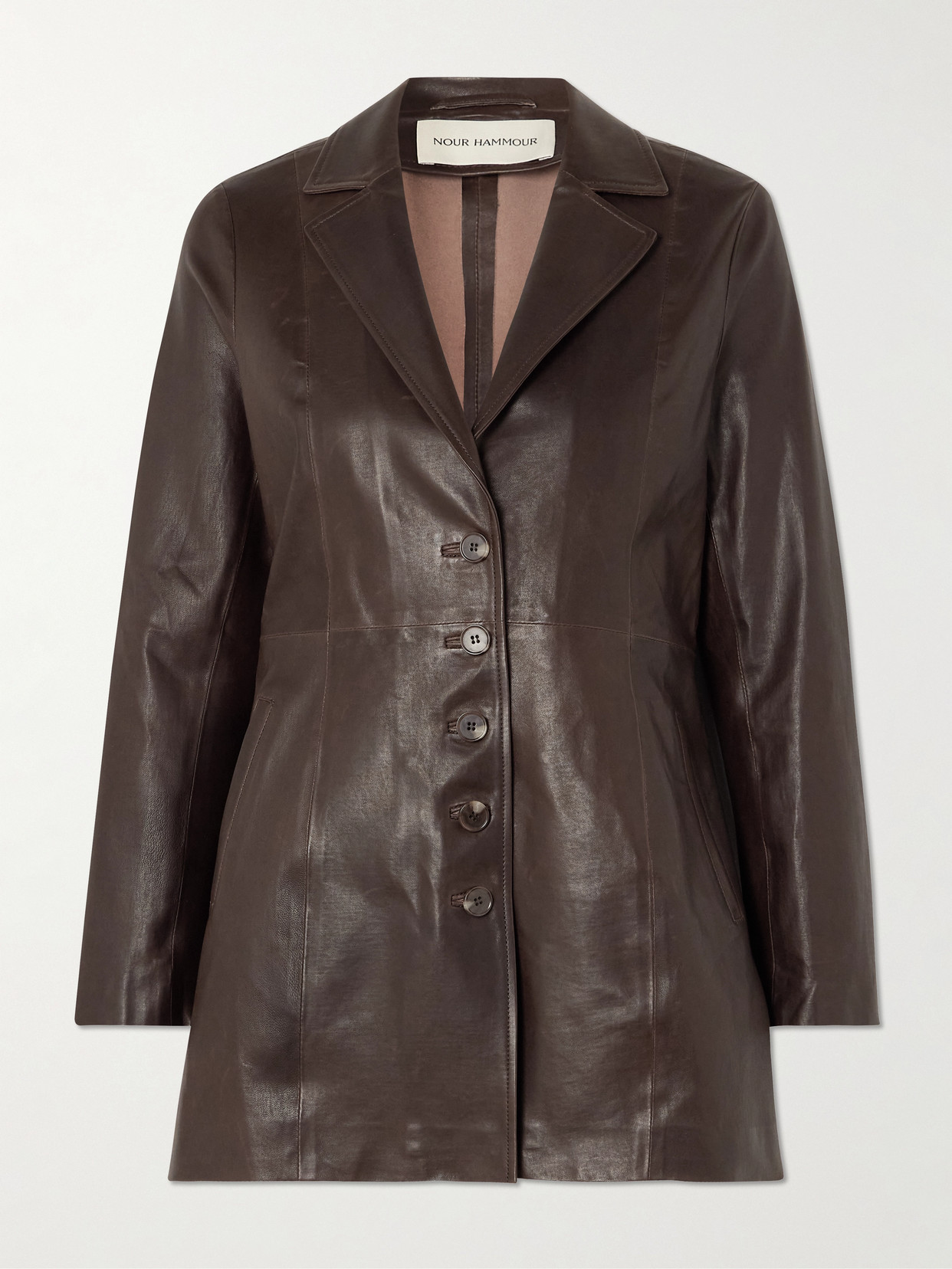Nour Hammour Monica Paneled Leather Blazer In Brown