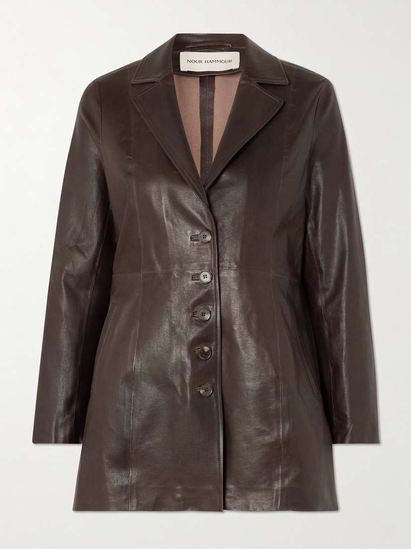 Nour Hammour Monica Paneled Leather Blazer