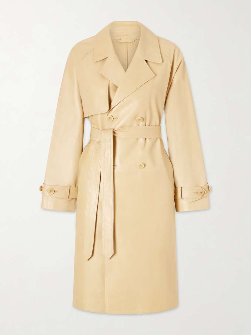 Nour Hammour Double-breasted Belted Leather Trench Coat