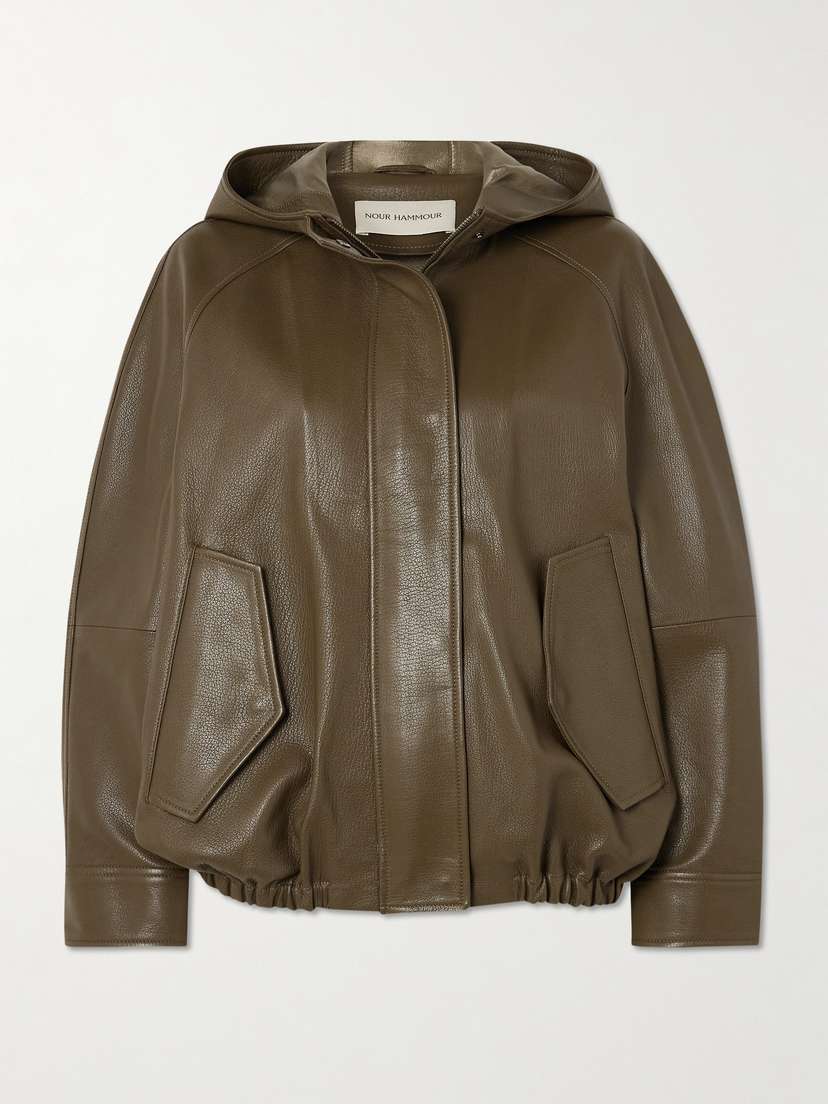 Nour Hammour Hooded Textured-leather Bomber Jacket