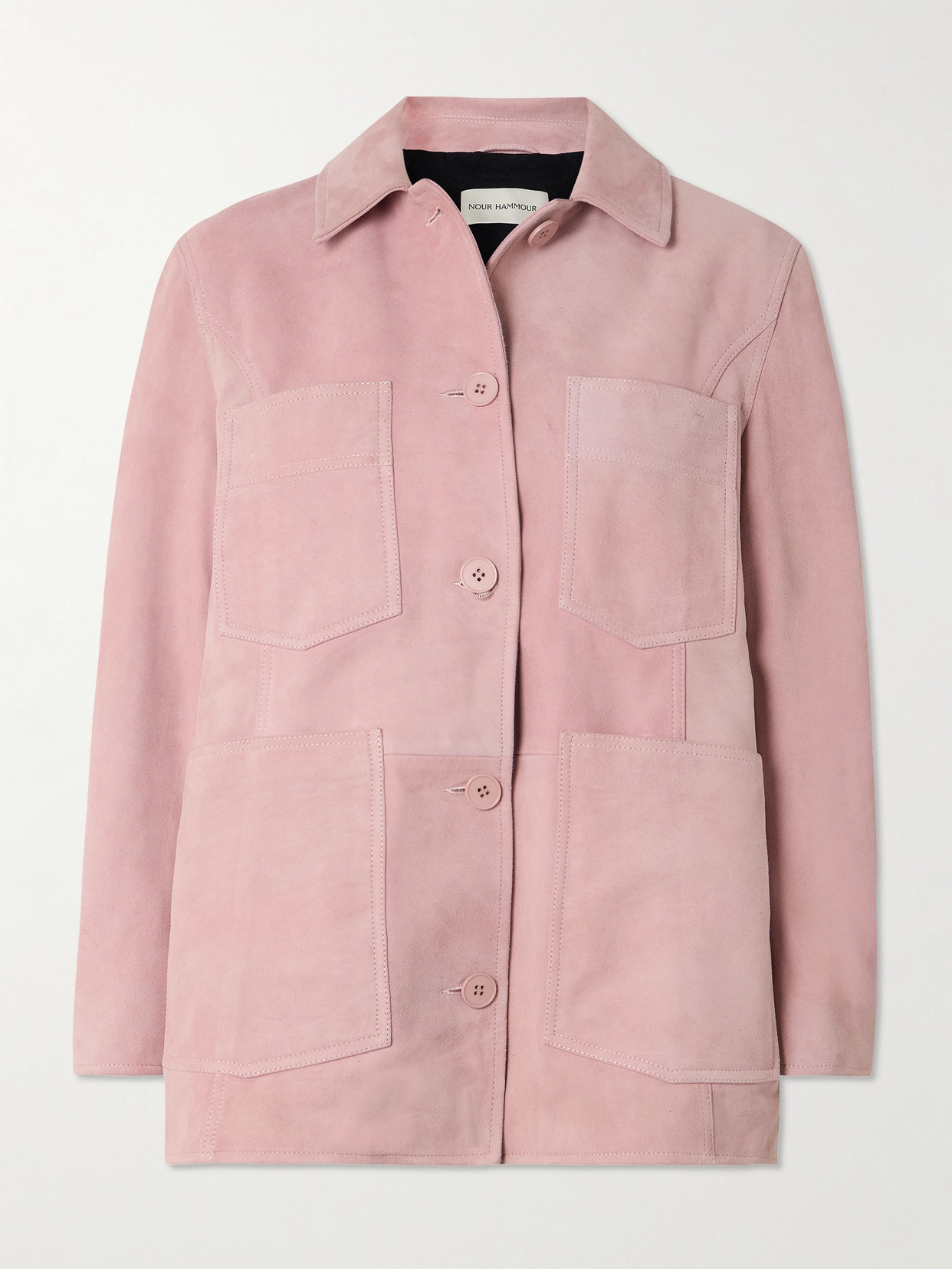 Nour Hammour Seleste Paneled Distressed Suede Jacket In Pink
