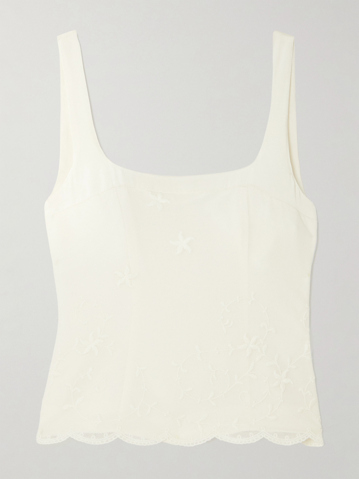 Cove Layered Embroidered Cotton-Tulle And Silk-Blend Top