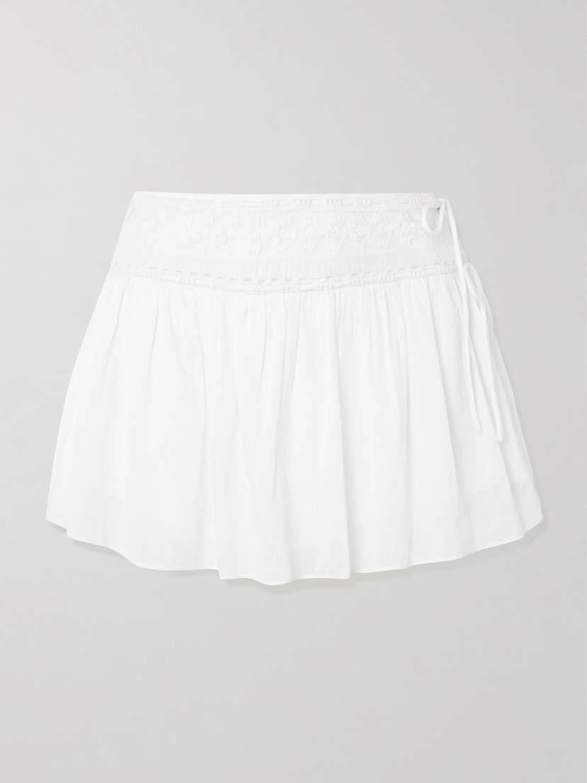 Posse Danielle Tie-detailed Lace-trimmed Cotton Skort
