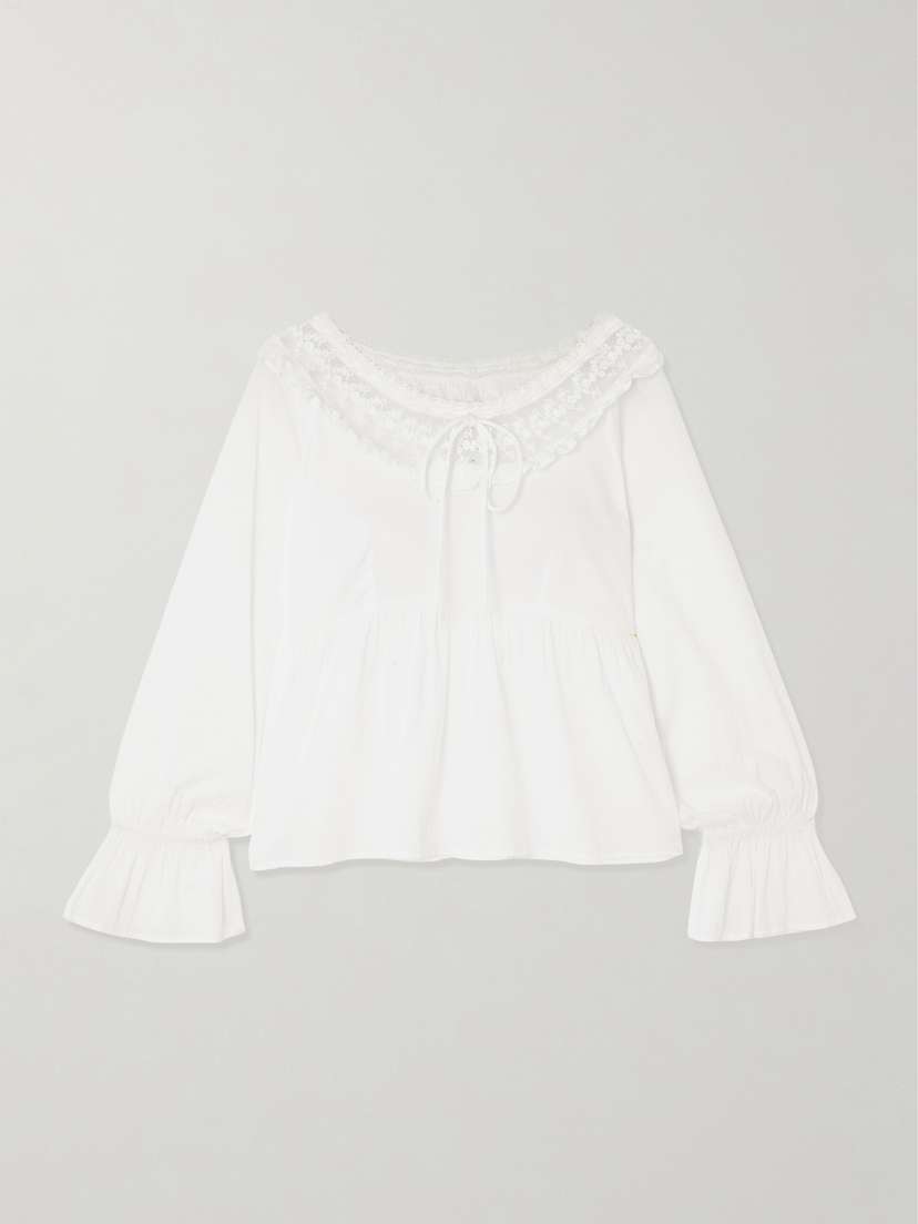 Posse Danielle Lace-trimmed Cotton Blouse