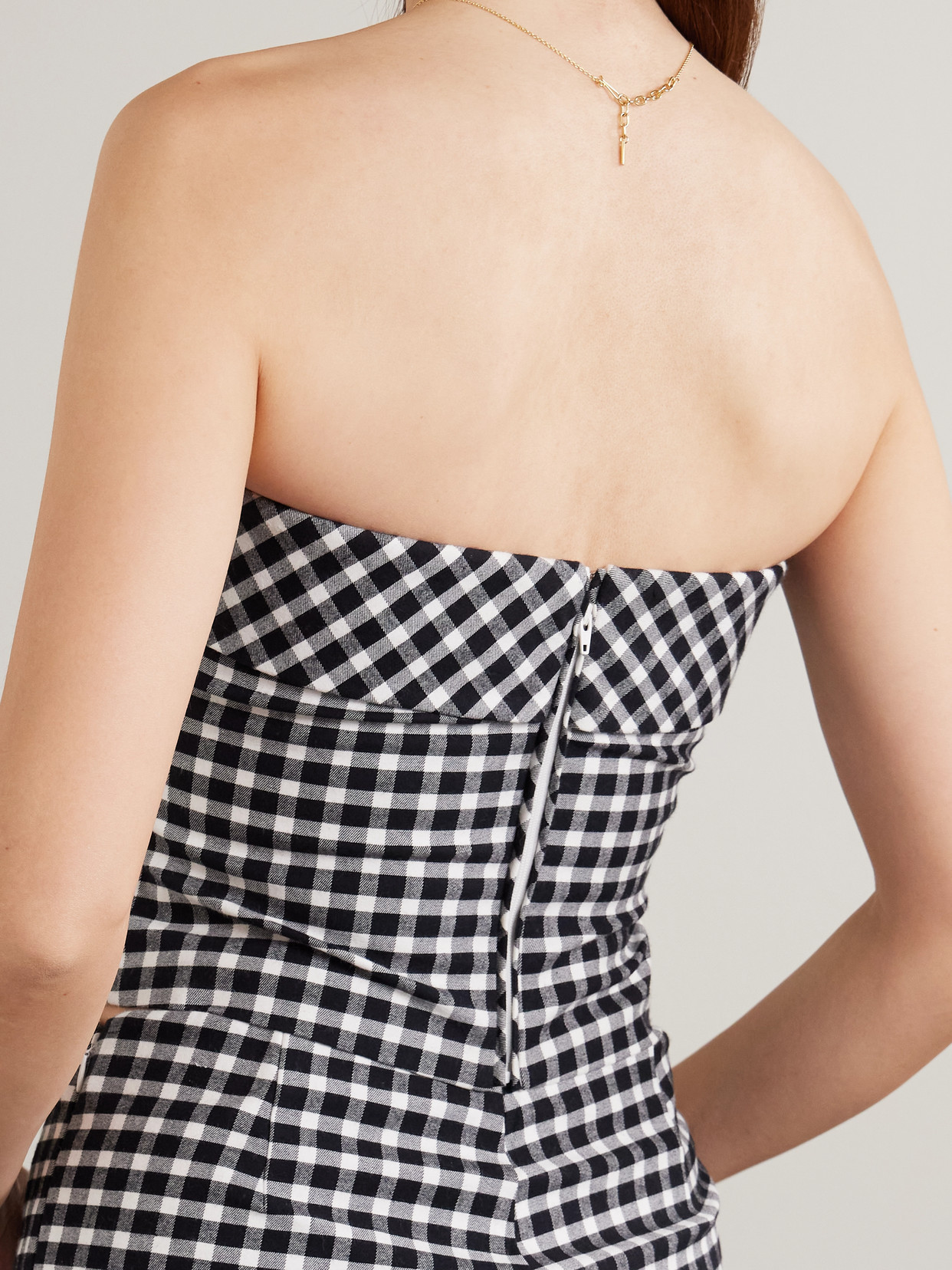 Chiara Cropped Strapless Checked Cotton-Blend Top